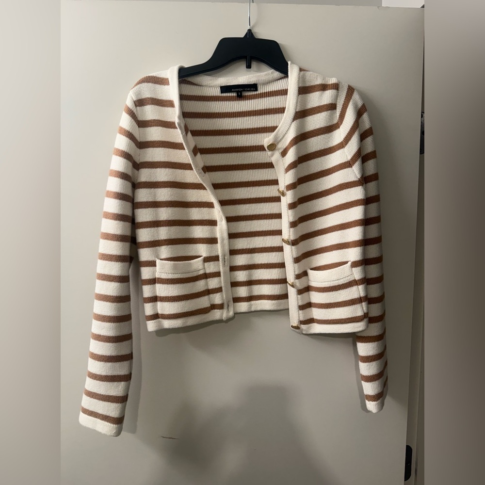 Amanda & Chelsea Tan and White Striped Cardigan